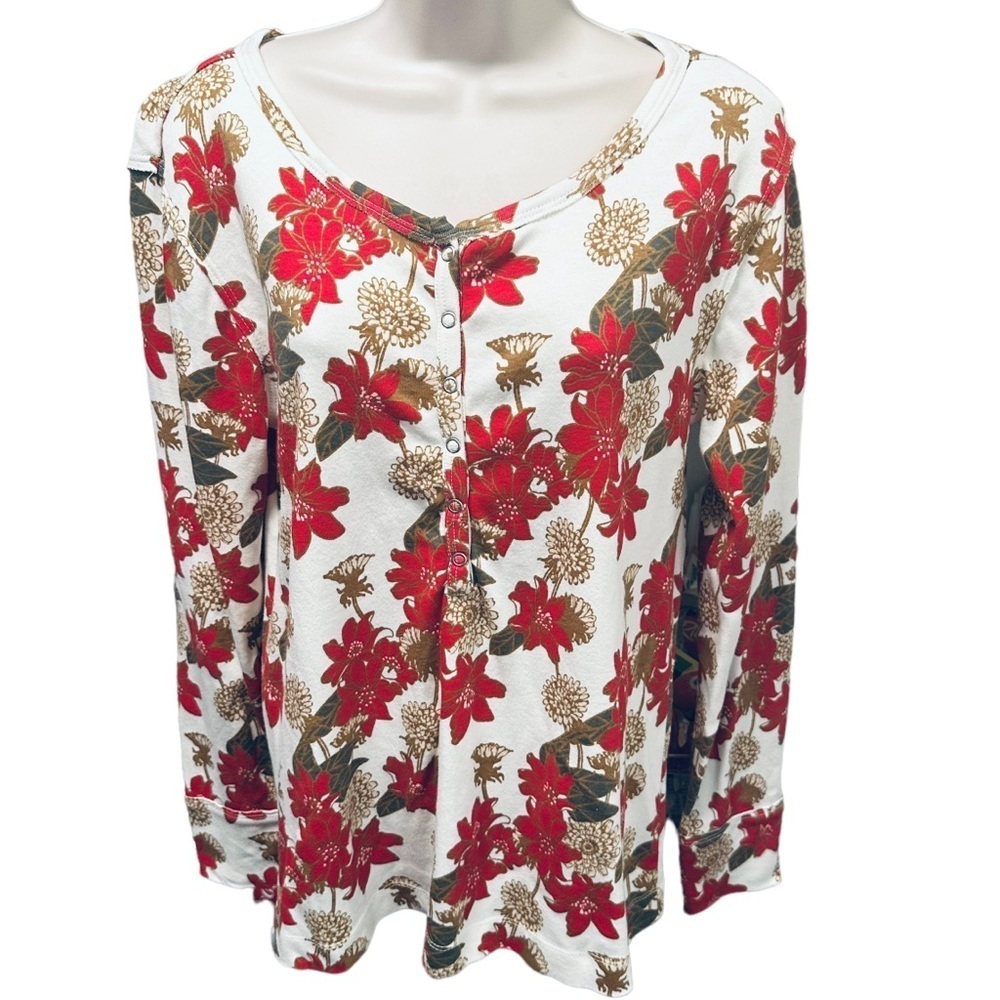 Kate Quinn Women’s classic red retro floral top soft organic cotton large